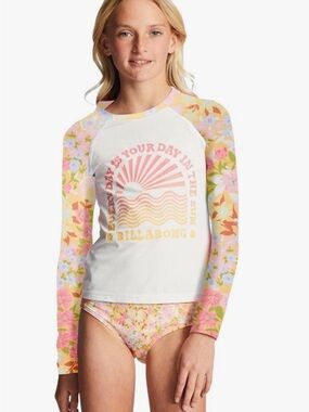 Billabong Little Girls' Rashguard Bathing Suit Set, Size 4, NWT